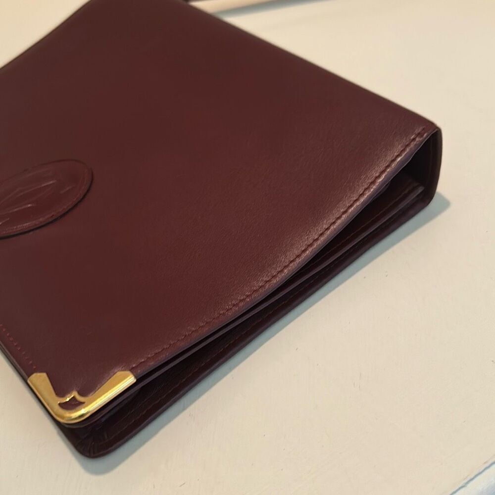 Cartier Convertible Portfolio Organizer Clutch Wristlet Dark Burgundy Leather - Picture 13 of 16